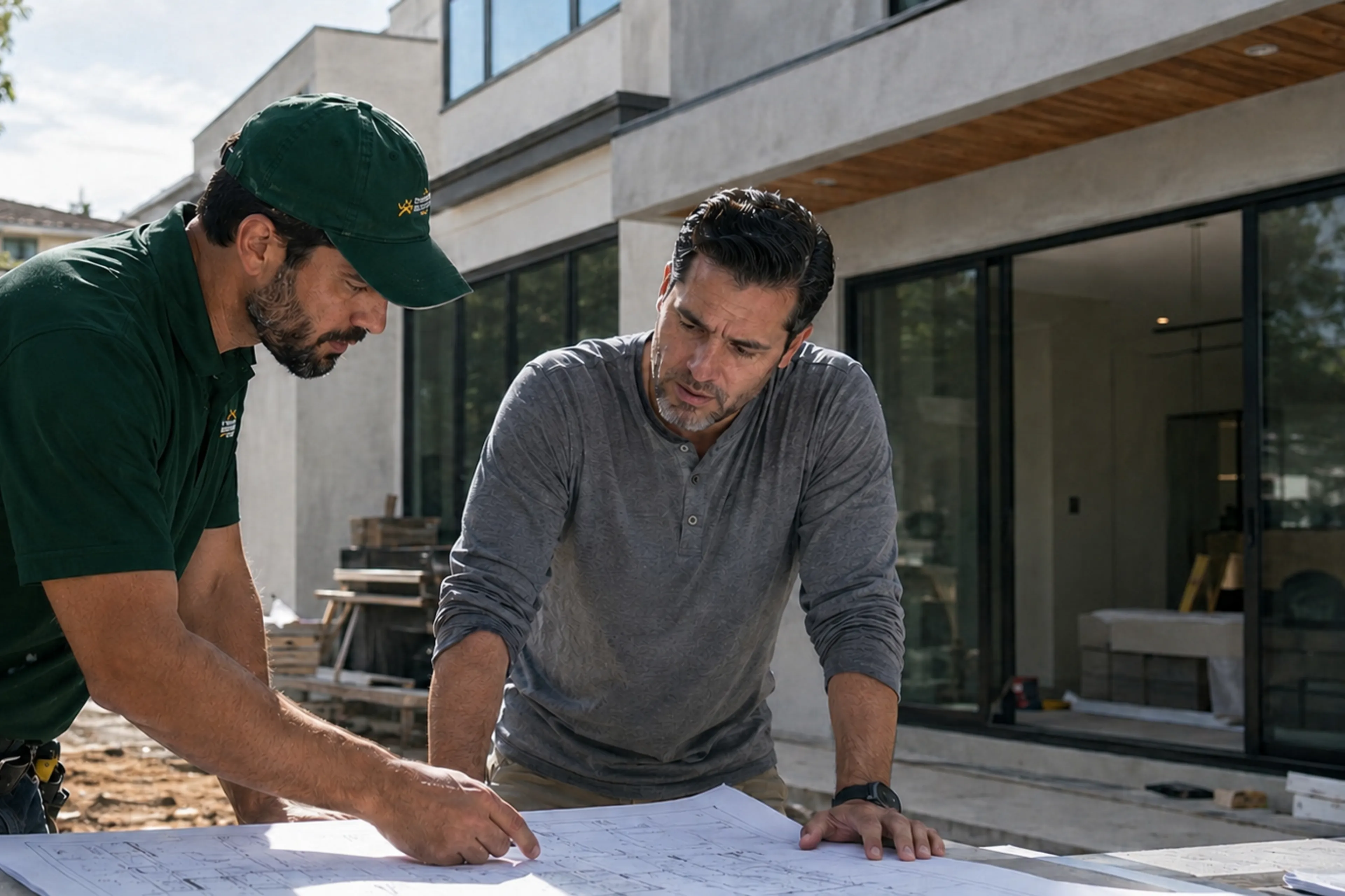 Contractor planning a Los Angeles home remodeling project with a property owner